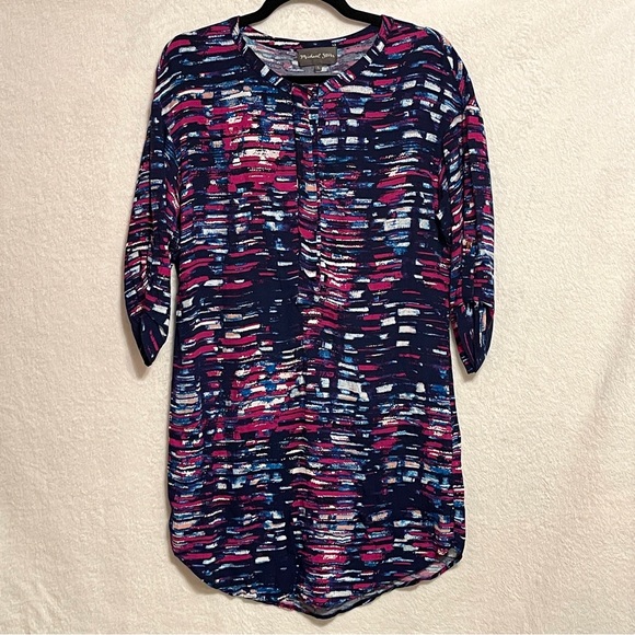 Michael Stars Barcelona Crepe Print Colorful Abstract Shirt Dress Large - Picture 3 of 9